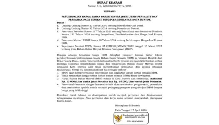 Pemkab Barsel Tetapkan Batas Harga BBM Eceran di Buntok, Pertalite Maksimal Rp13.000 per Liter