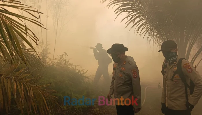 Kapolres Barsel Turun Langsung Padamkan Karhutla di Desa Pamangka